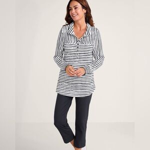 Soft Surroundings Nautical Black White Stripe Pullover Size XL New Tags